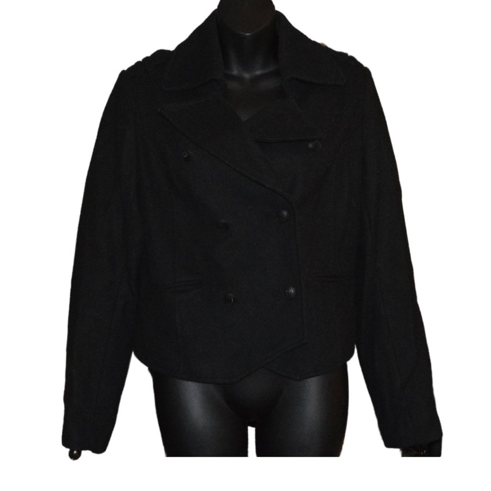 Old Navy Black Military Style Wool Cropped Peacoat